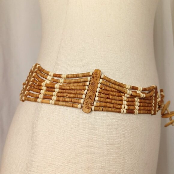 Vintage Native American Carved Bone Beaded Belt, 31” – 32”